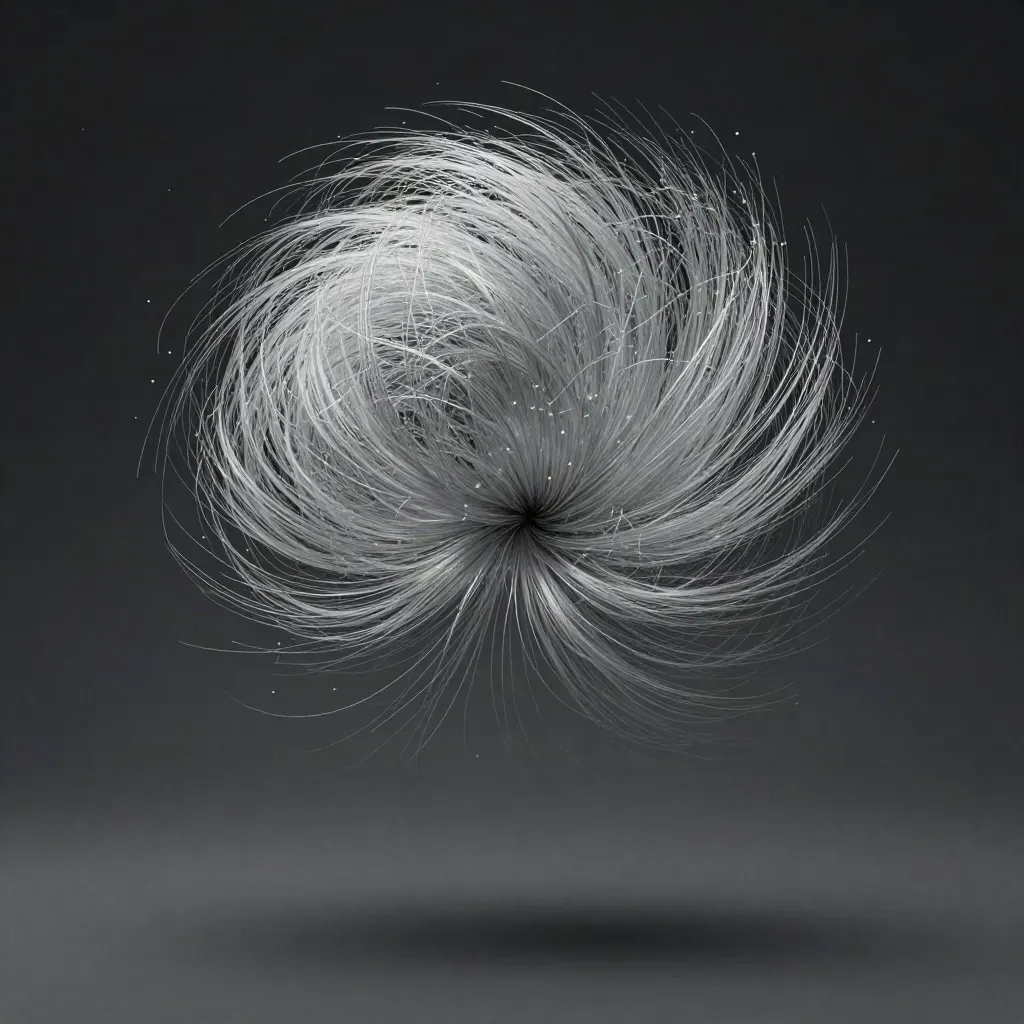 Silver filaments bloom in graphite haze, with calm open space below.